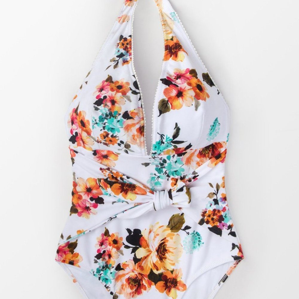 CUPSHE Women's Tie Waist Floral Print 1 pc halter - Picture 4 of 5